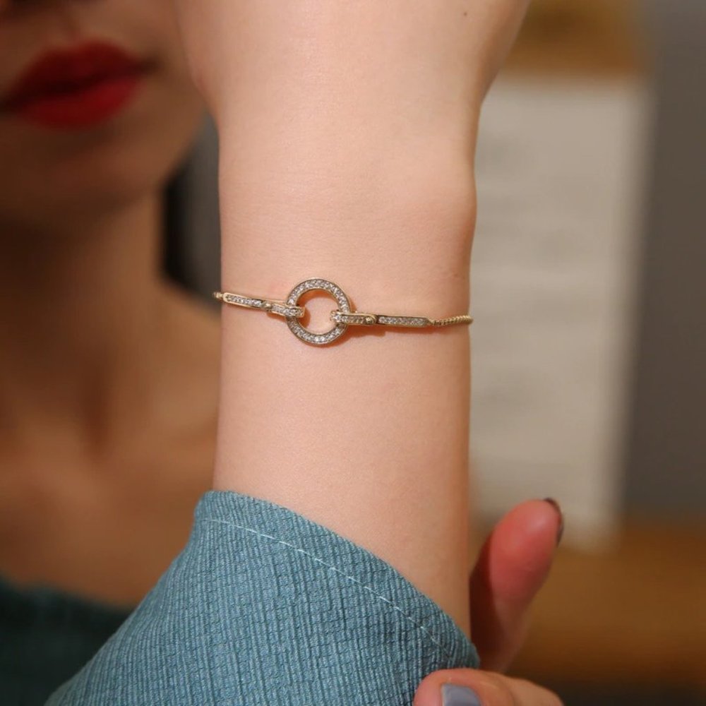 NEW Silver Micro Inlaid CZ Circle Snake Chain Bracelet